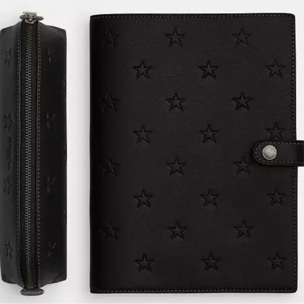 Coach Black Star Embossed Notebook and Pencil Case Set